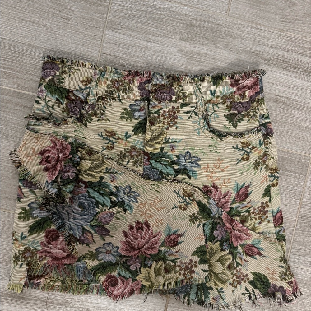 Zara Multicolor Floral Fringe Skirt